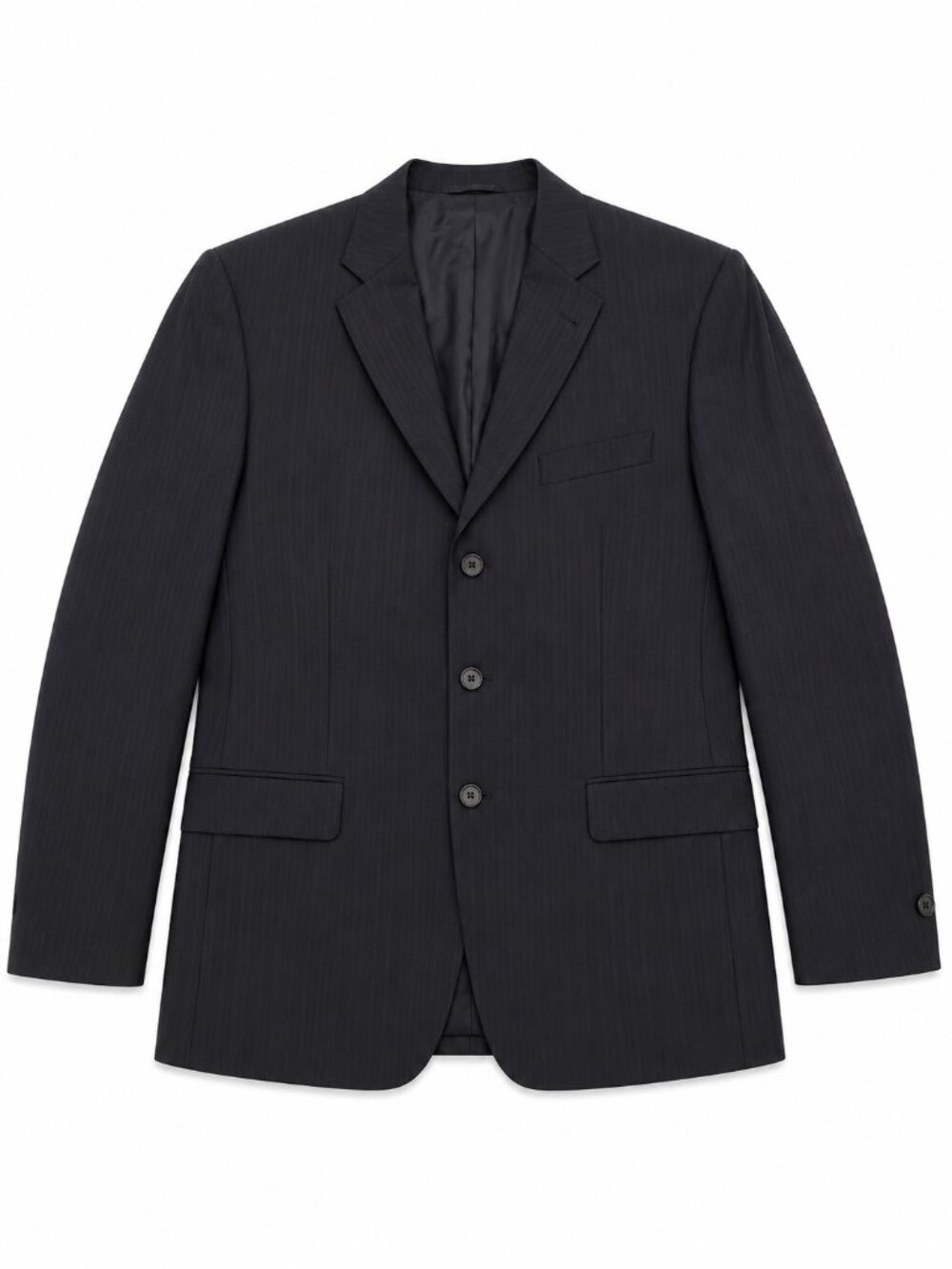Burberry Wool Blazer in Black with Navy Pin Stripe Size 44R